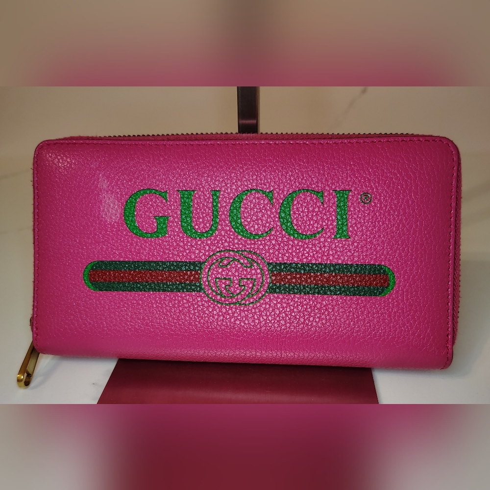 Gucci Pink Leather Zip-Around Wallet - Picture 1 of 13